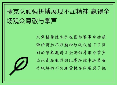 捷克队顽强拼搏展现不屈精神 赢得全场观众尊敬与掌声