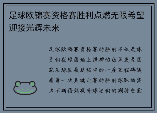 足球欧锦赛资格赛胜利点燃无限希望迎接光辉未来